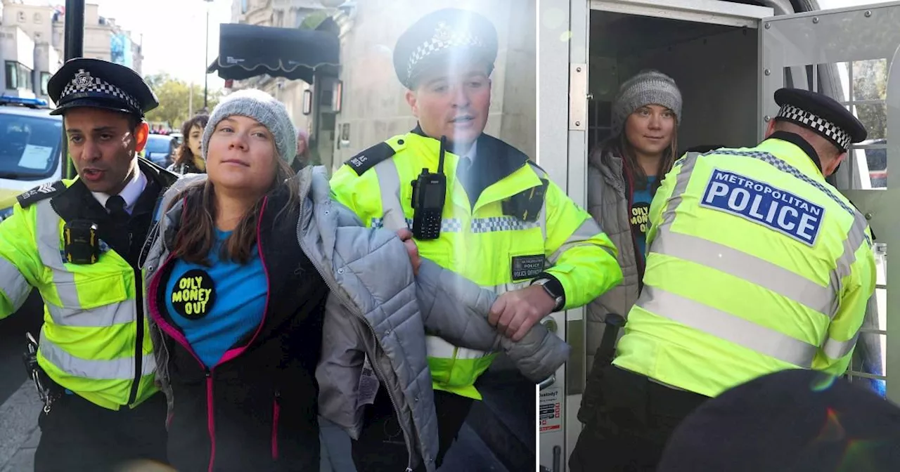 Greta Thunberg hauled into police van during oil protest outside Mayfair hotel