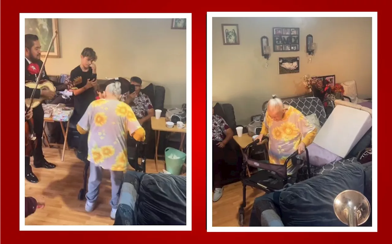 Abuelita celebra 99 años con mariachi y bailando ¡con todo y andadera!