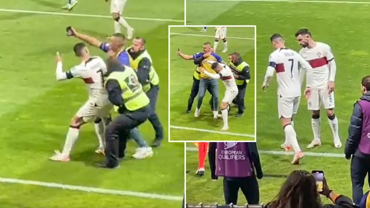 Cristiano Ronaldo 'hurt' by pitch invader during Portugal win over Bosnia