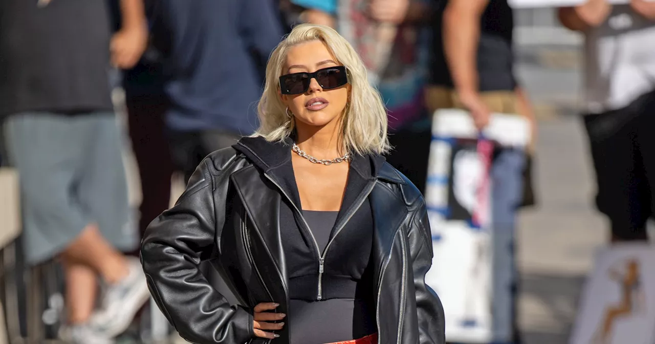 Christina Aguilera Makes a Statement in Mouth-Print Miniskirt