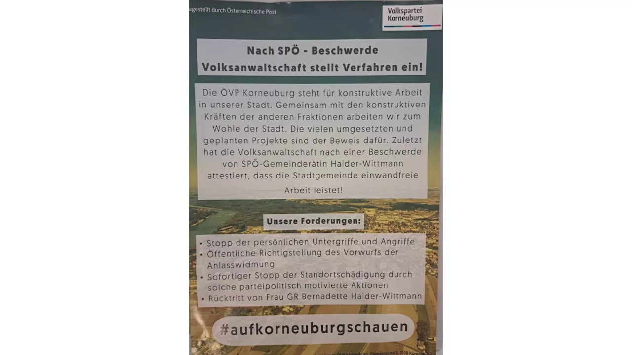 ÖVP-Flugblatt in Korneuburg: „Lassen uns das nicht mehr gefallen“