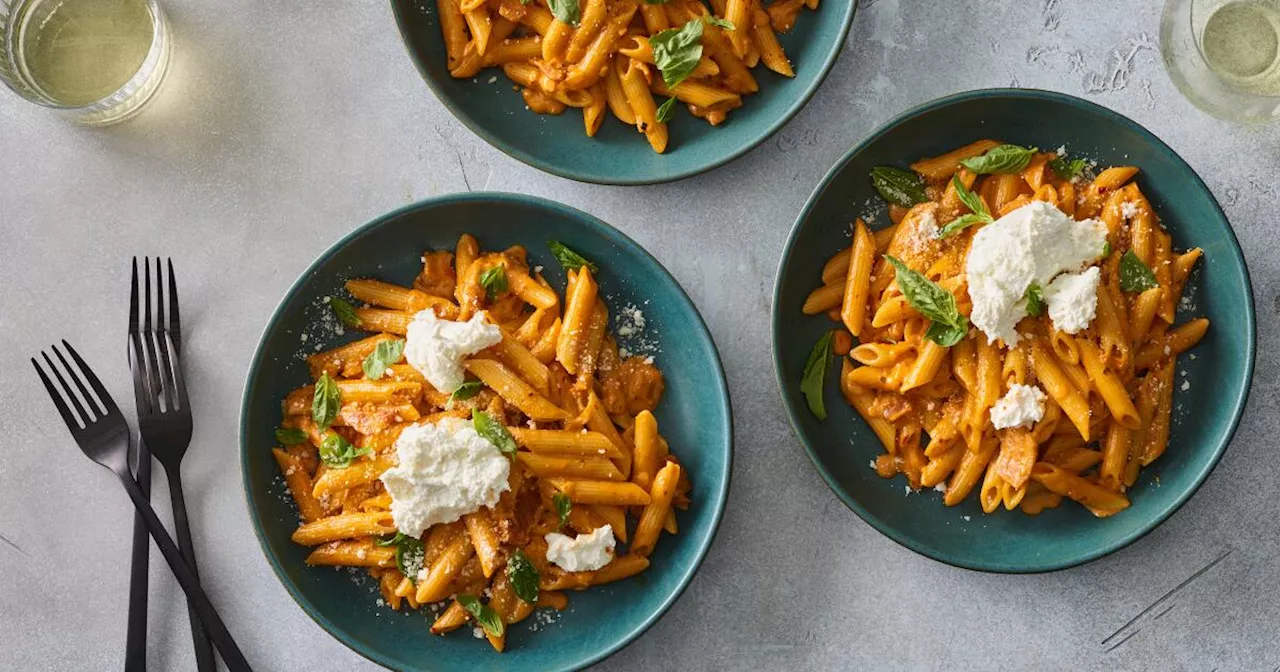 Boozy, spicy sauce pumps up a penne pasta dish