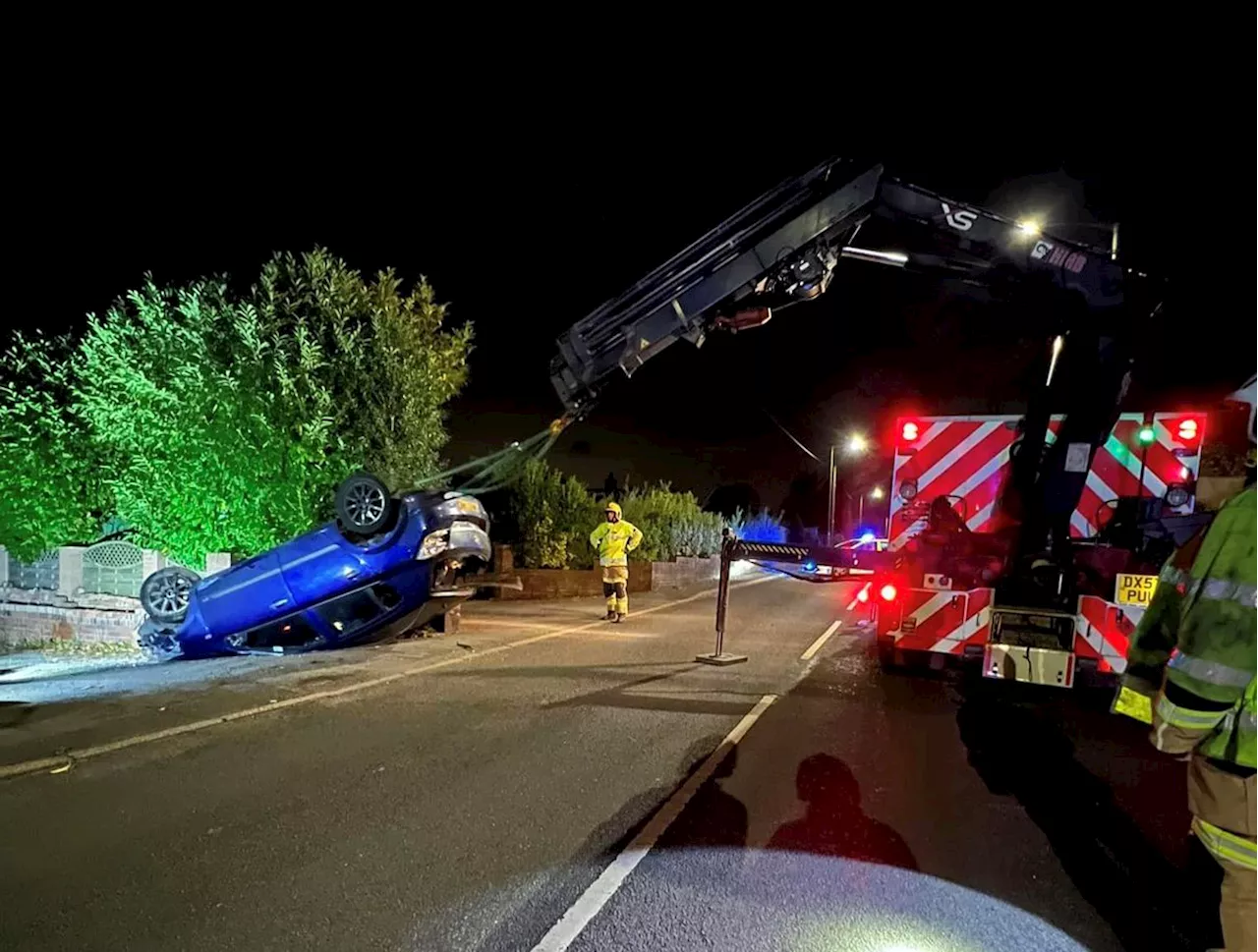 Overturned car on Telford driveway disrupts fire crew's animal rescue training