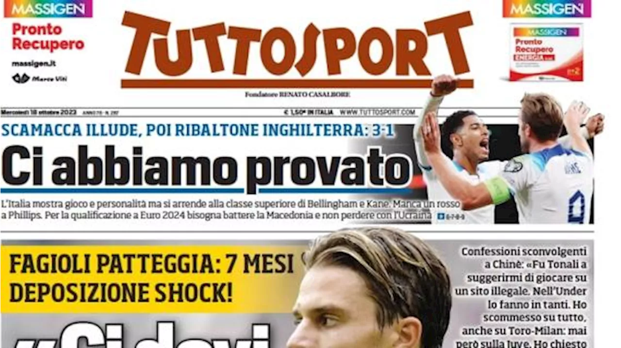 Tuttosport in apertura sulla deposizione di Fagioli: 'Ci devi 3 milioni, o ti spezziamo le gambe'