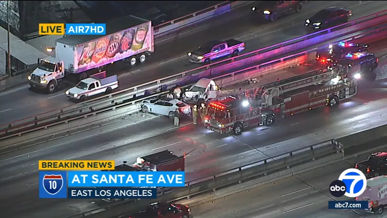 1 killed, 3 critically injured in wrong-way crash on 10 Freeway in downtown LA area