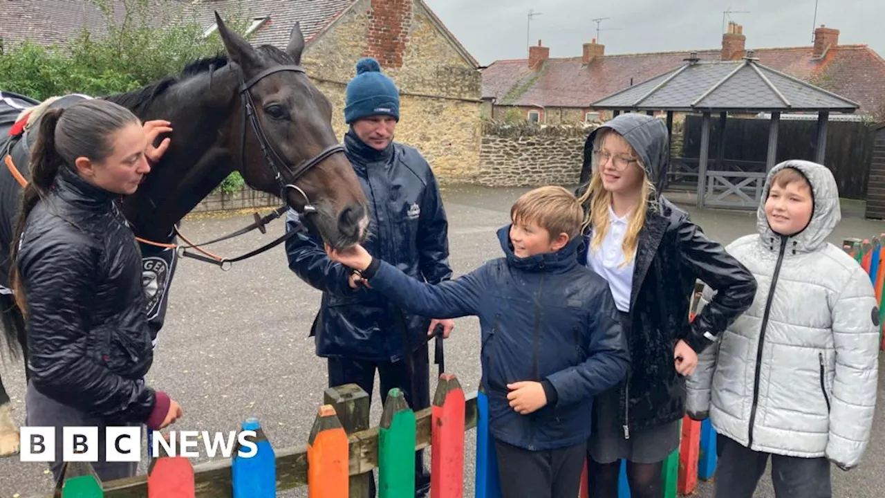 Jockey Bryony Frost and horse Frodon head to Wincanton school