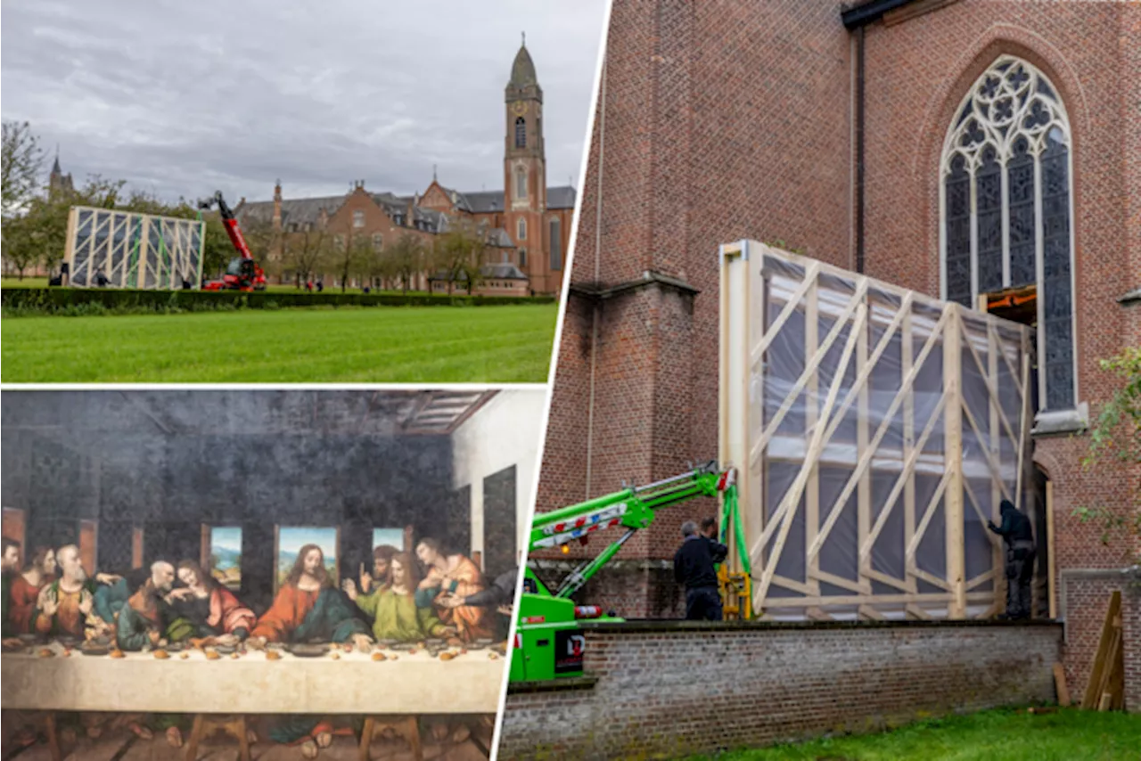 Verhuis van meesterwerk is titanenwerk: enorme replica van Da Vinci keert na 65 jaar terug naar abdijkerk in W