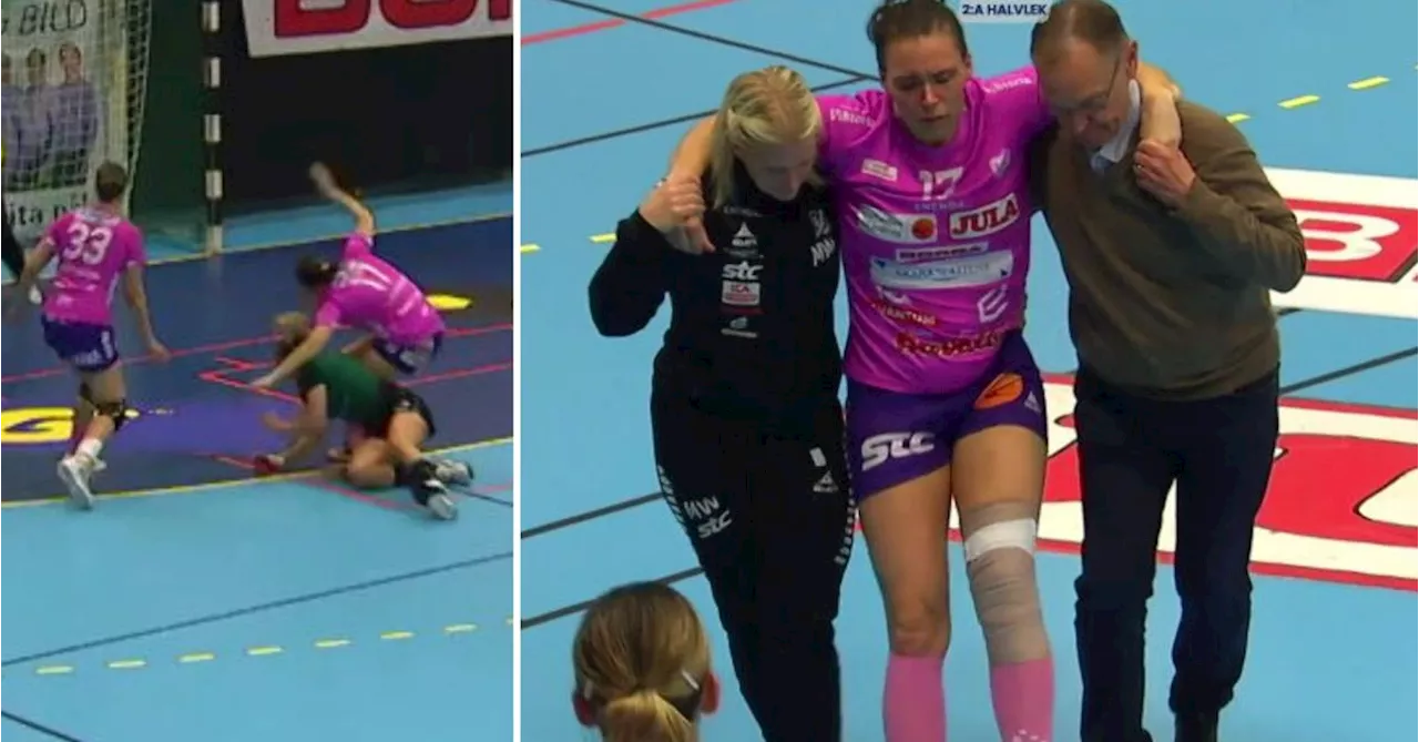 Handboll: Skaras Sara Johansson skadad – fick hjälp av planen