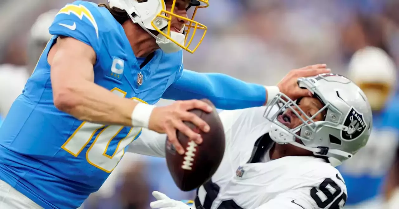 Mack has 6 sacks, Herbert has 3 TDs sending Chargers to 24-17 win over  Raiders - CBS Los Angeles