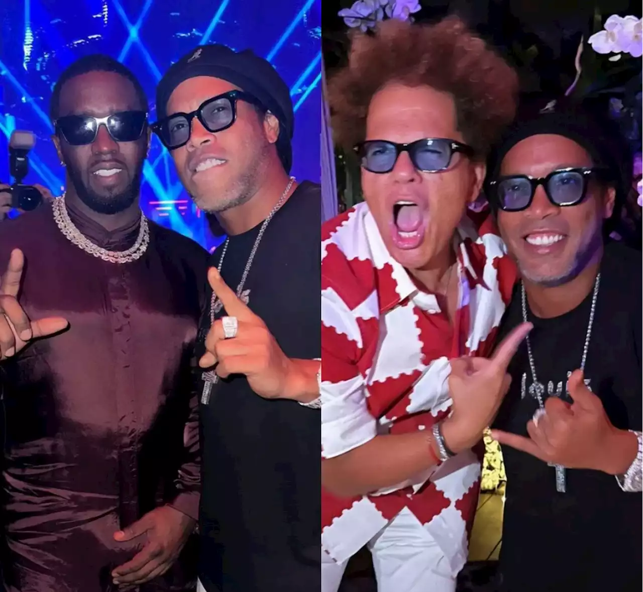 Ronaldinho posa com Diddy e Romero Britto e agita fãs: 'Brabo demais'