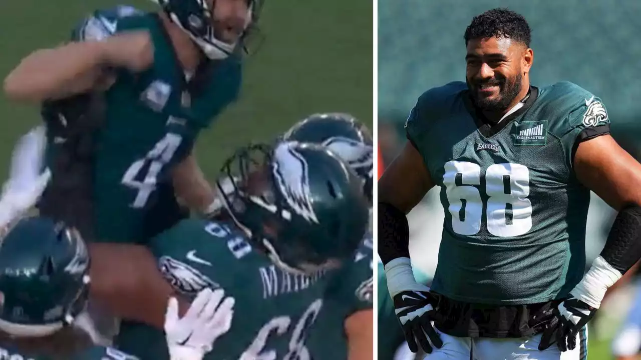 ‘Scary’: Aussie NFL monster Jordan Mailata lifts teammate like he weighs nothing