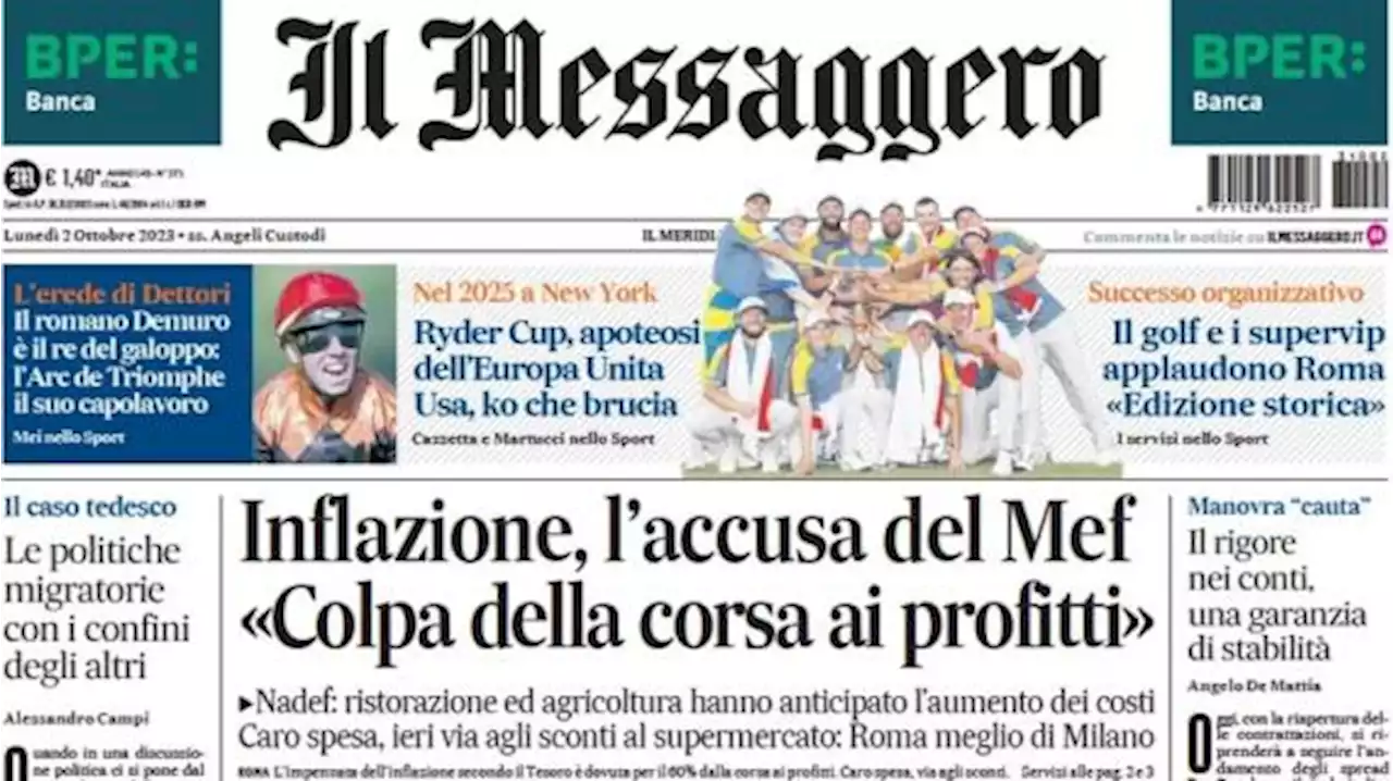 Il Messaggero in prima pagina sui giallorossi: 'Lukaku rilancia la Roma e Mou sorride'