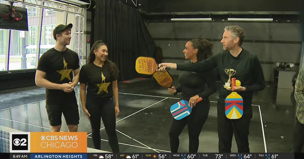 CBS 2's pickleballers Brad Edwards and Audrina Sinclair take on Hamilton cast members