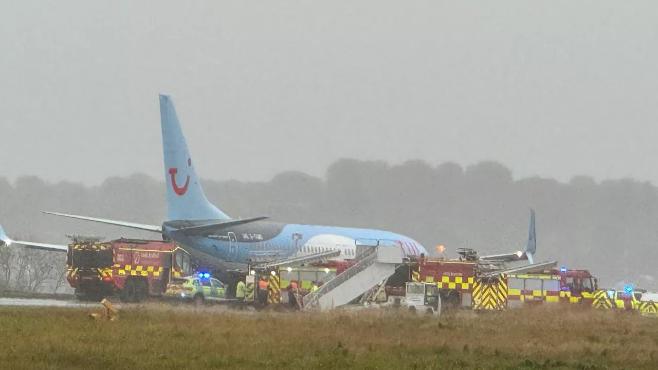 Storm Babet: Leeds Bradford Airport closed after Tui plane 'skids off runway'