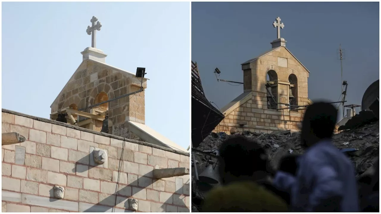 Ataque aéreo israelense destruiu igreja ortodoxa grega Gaza; veja antes e depois