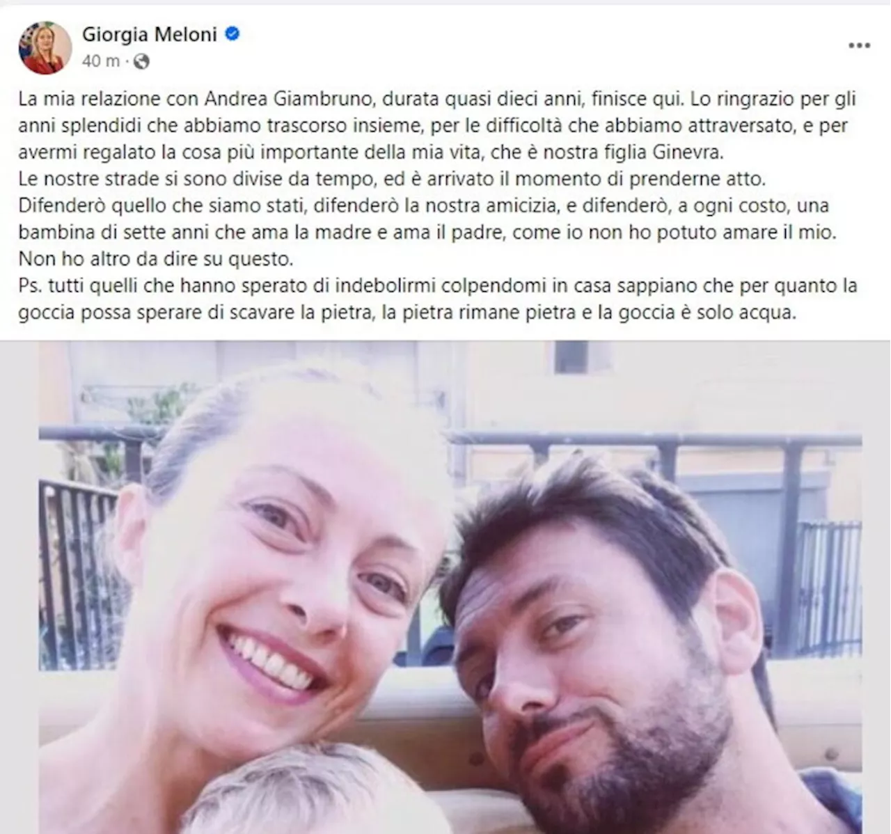 Giorgia Meloni: 'La mia relazione con Giambruno finisce qui' | 'Le nostre strade si sono divise da tempo'