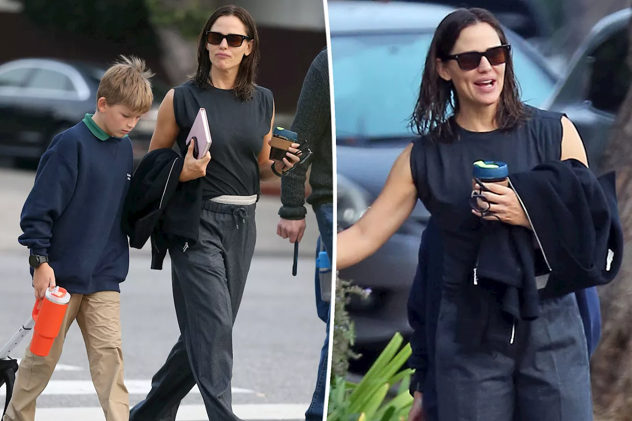 Jennifer Garner's son, Samuel, 11, is almost as tall as mom during morning outing