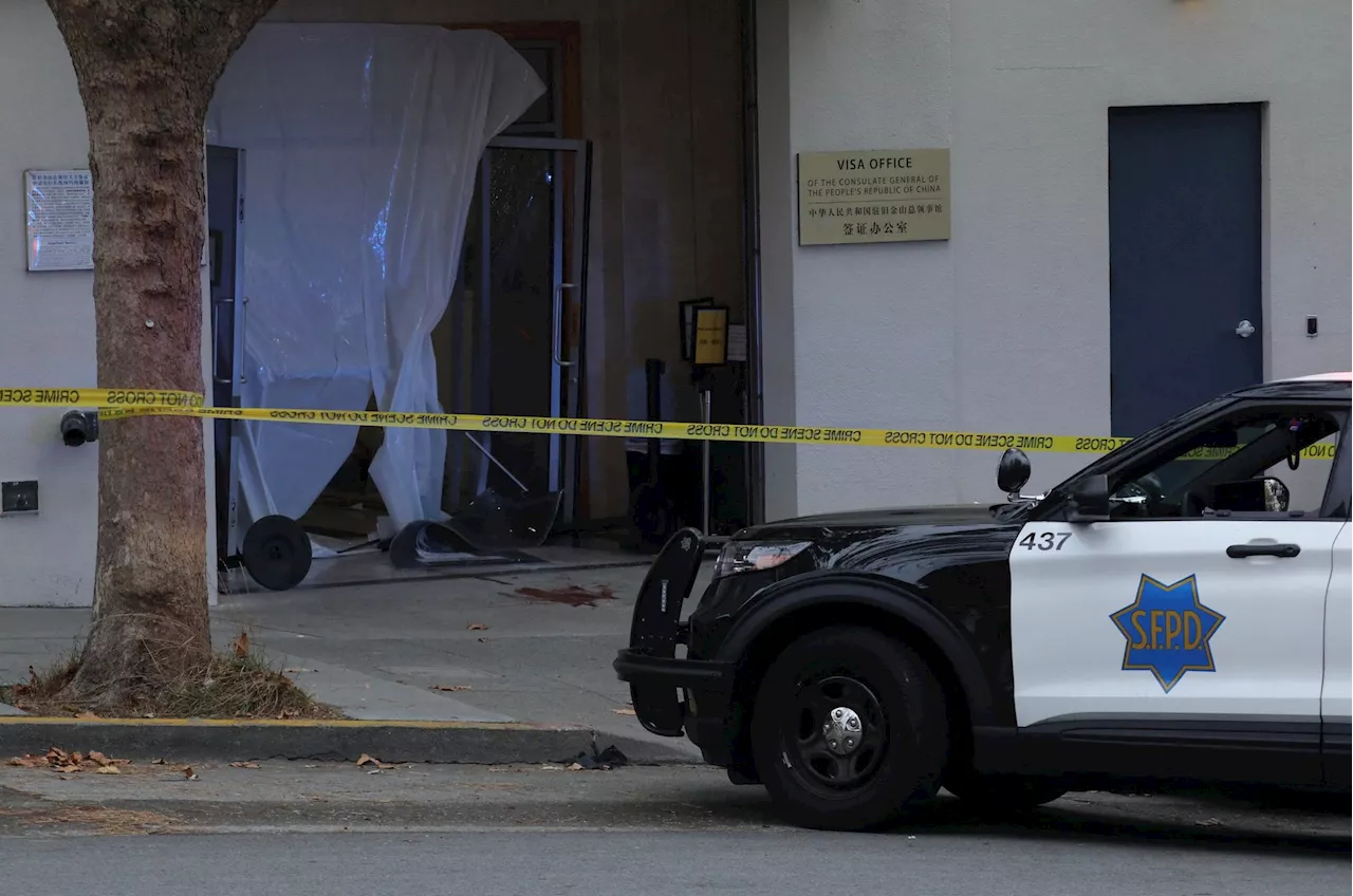 Driver who crashed into Chinese consulate carried knife, crossbow