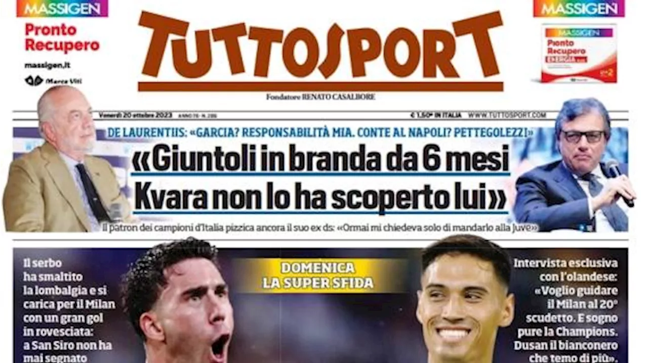 Tuttosport in apertura: 'Vlahovic: 'Dritto all'obiettivo'. Reijnders: 'Juve, ti tolgo Dusan''