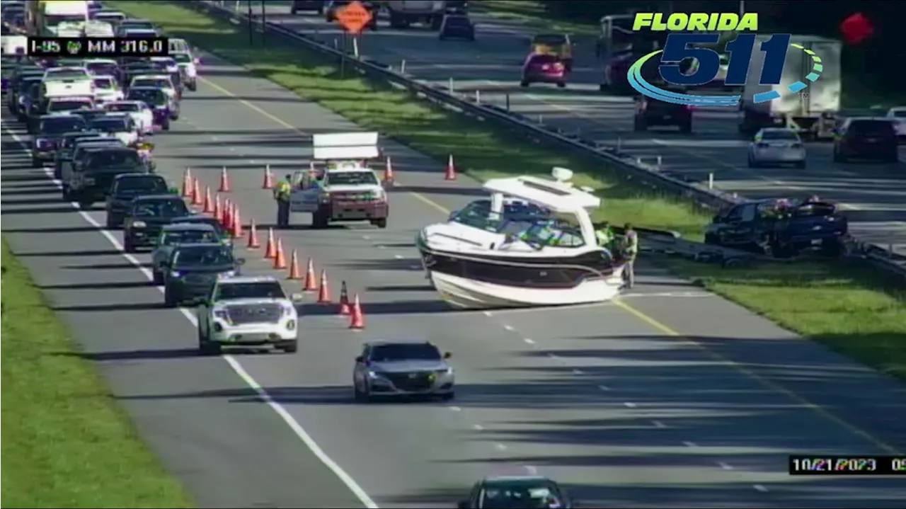 Traffic Alert: Two I-95 southbound lanes blocked in St. Johns County due to boat in road