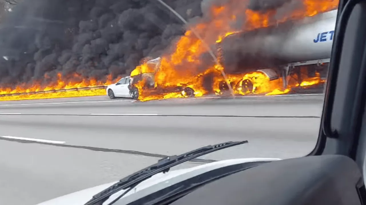 Tanker truck crashes, goes up in flames shutting down part of Pa. Turnpike