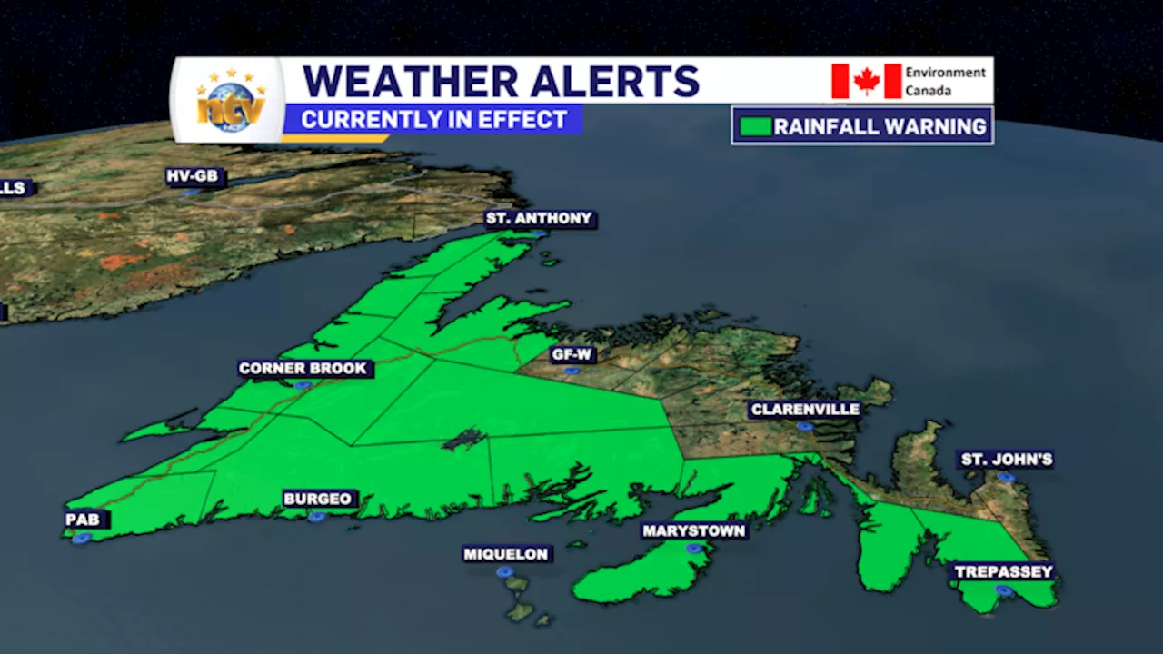 Rainfall Warning(s) in effect for various areas of Newfoundland this weekend