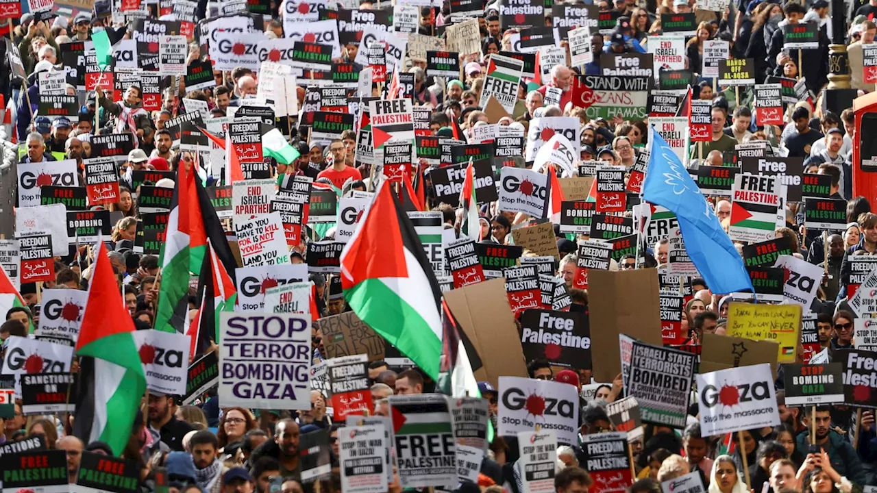 Israel-Hamas war: Around 100,000 people descend on central London for pro-Palestine march