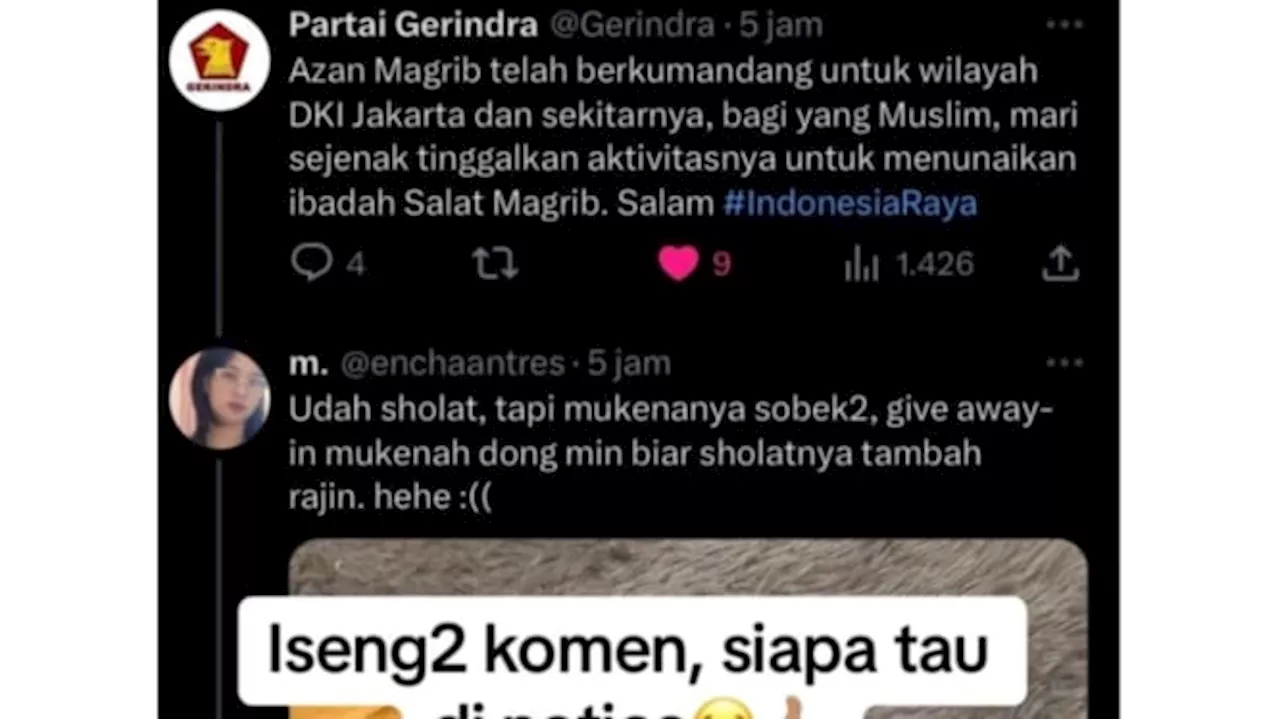 Setelah Coklat, Viral Admin Twitter Partai Gerindra Belikan Mukena buat Warganet yang Iseng Komentar