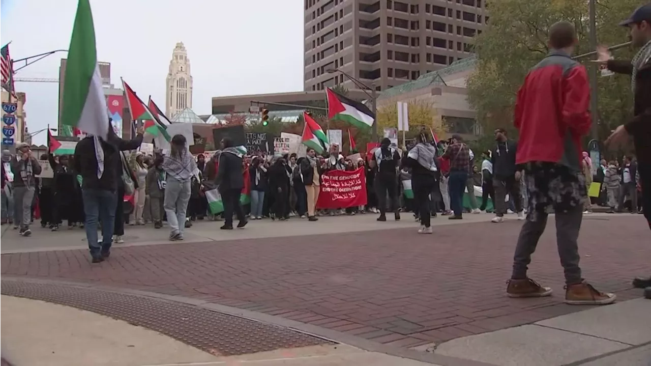 Hundreds march in downtown Columbus in support of Gaza and Palestine