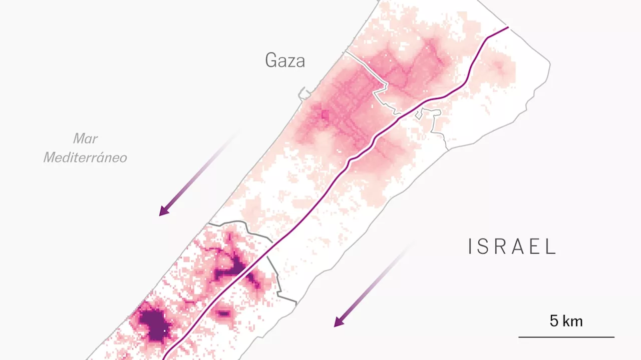 Los mapas del éxodo en Gaza: 600.000 personas huyen por una carretera de 45 kilómetros