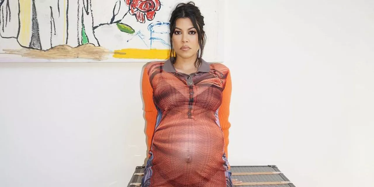 Kourtney Kardashian Dresses Her Bump in a Sheer Orange Bodycon Dress