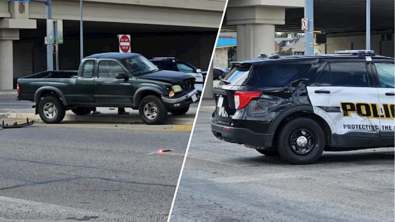 SAPD patrol unit struck by truck while en route to call for service