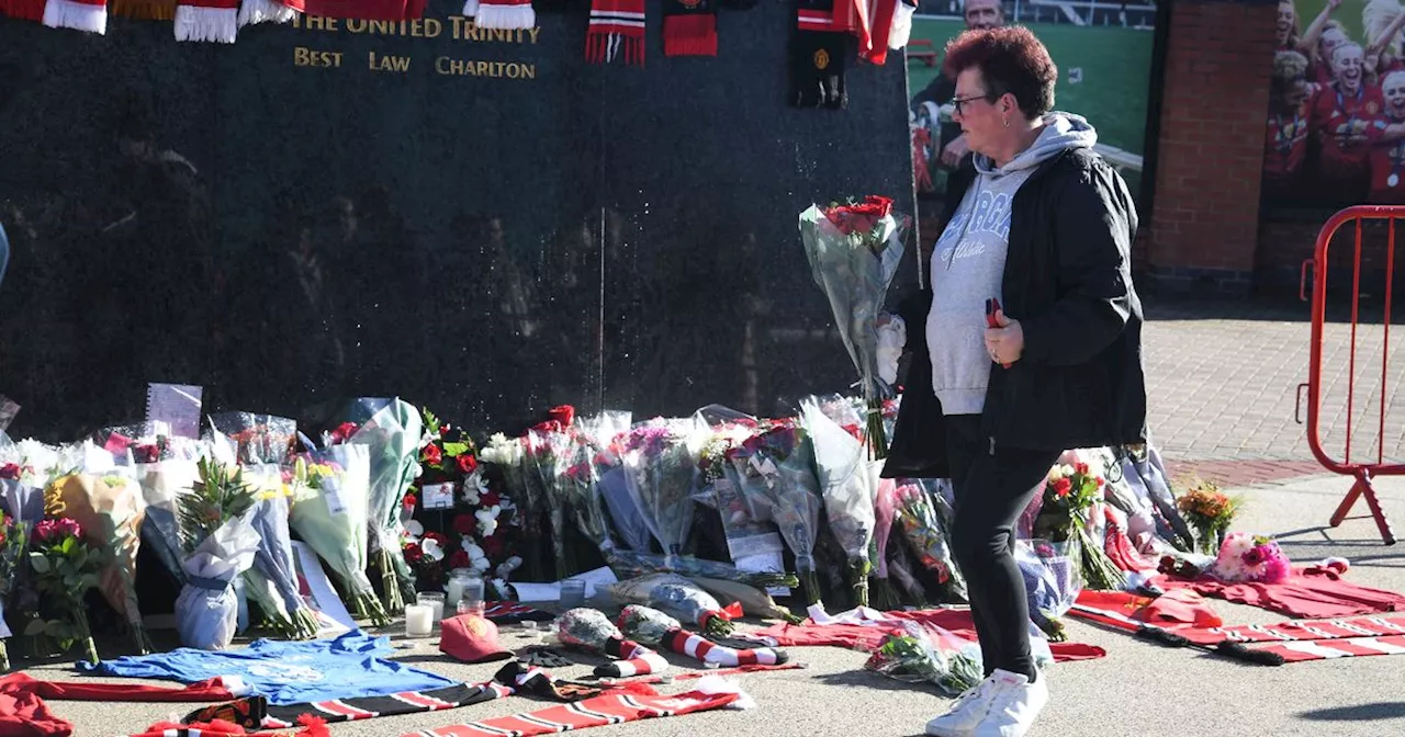 Flowers at Old Trafford after death of Man United legend Sir Bobby Charlton