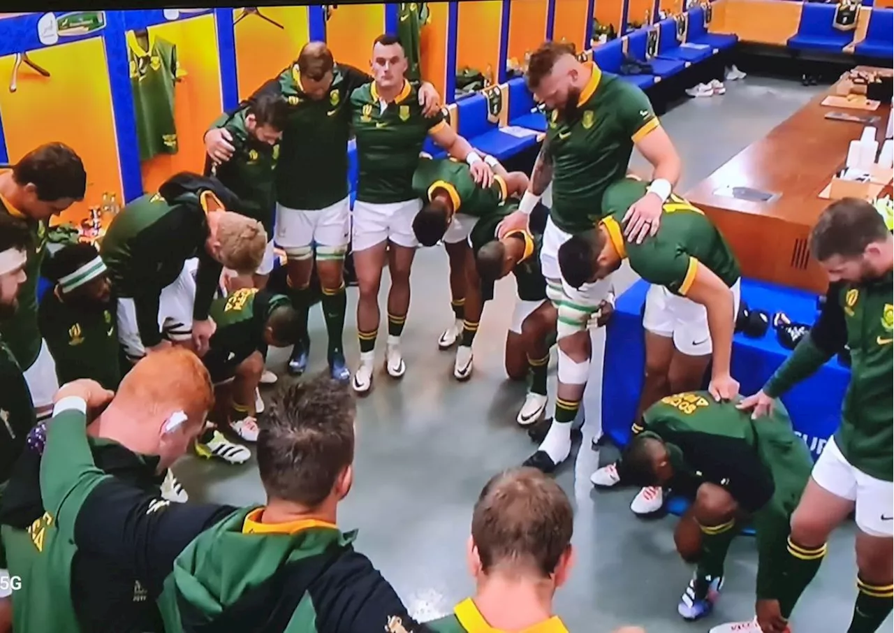 Scenes from the locker room: Springboks kneel in prayer after win