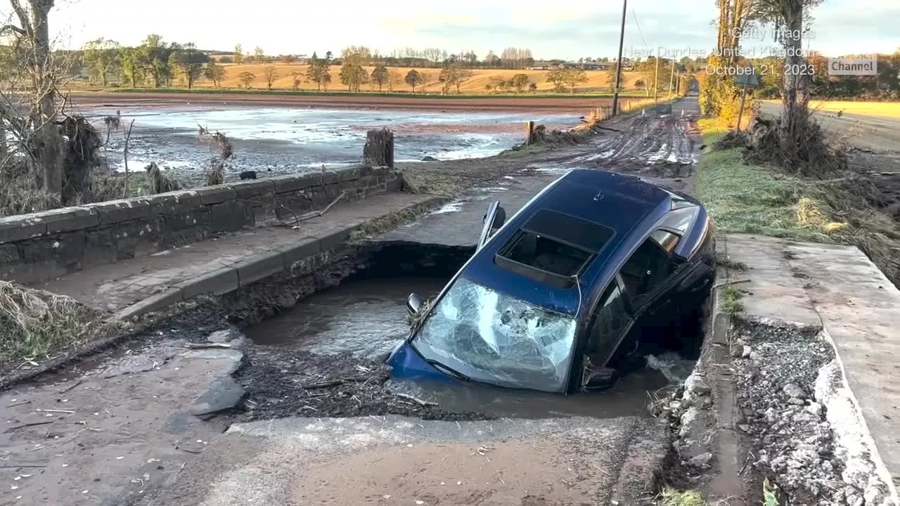 Car Stranded, Overcome By Babet Flooding In Scotland