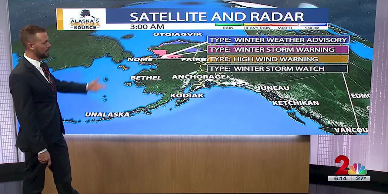 Slow warming trend across southern Alaska, with stormy weather west