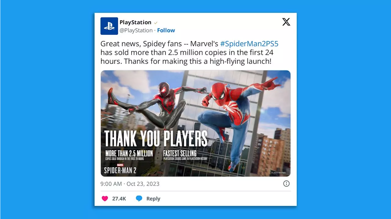 Sony says Spider-Man 2 is its 'fastest-selling' PlayStation game