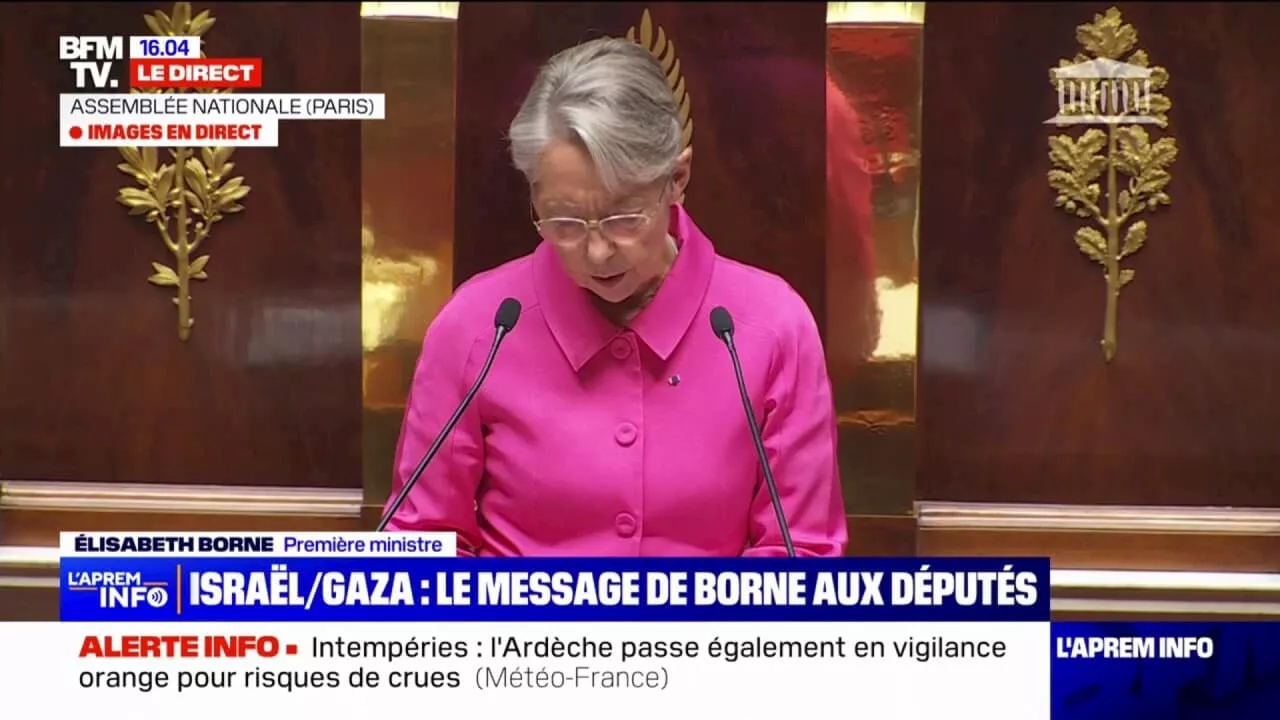 Israël: Élisabeth Borne évoque 'un déchaînement de barbarie commandité et mis en œuvre par le Hamas'