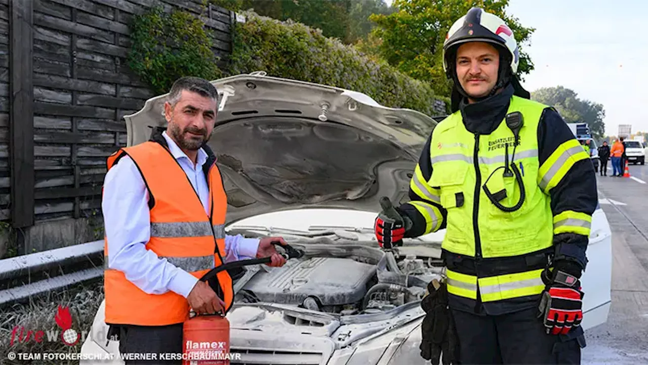 Oö: Türkischer Lkw-Fahrer löscht Autobrand auf Westautobahn