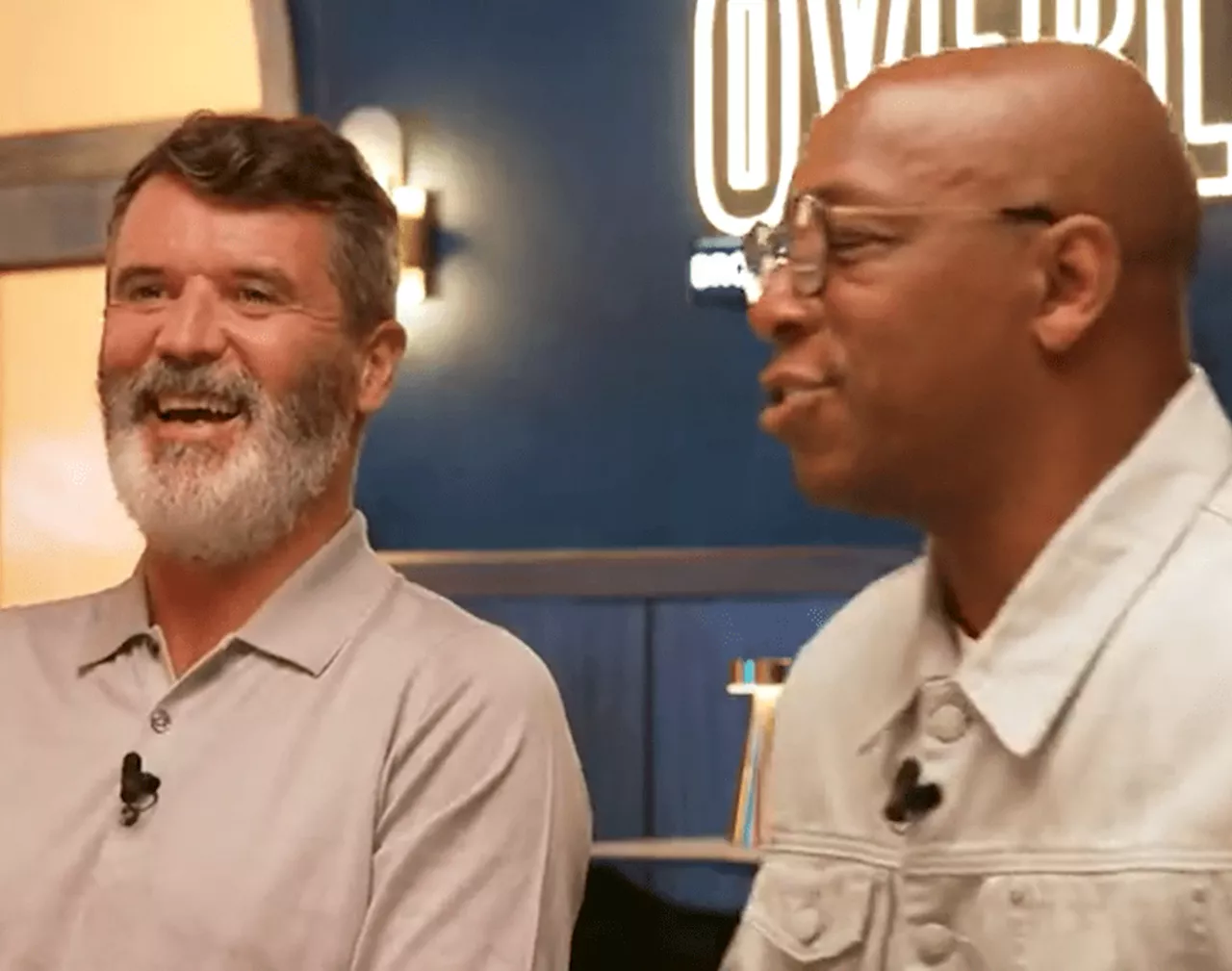 Roy Keane cracks up at Ian Wright’s impression of ex-Manchester United teammate Gary Neville...