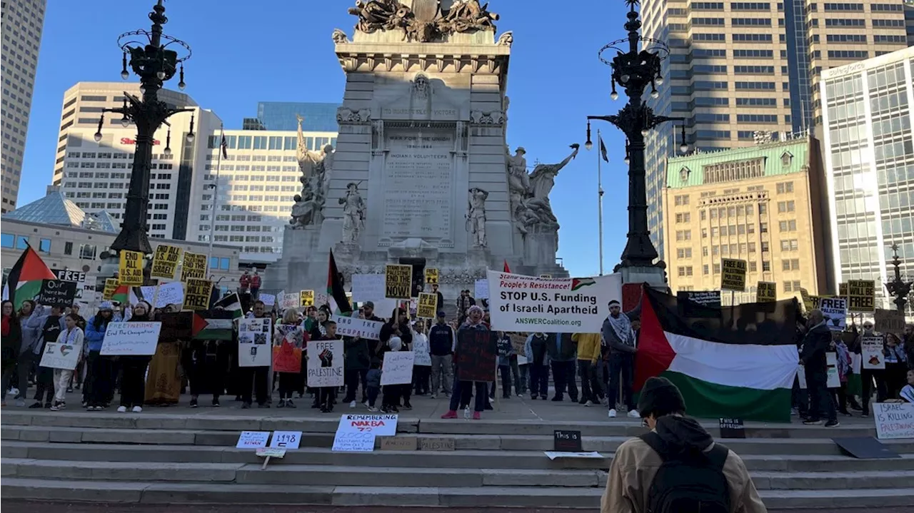 Hundreds gather at Monument Circle to rally for an immediate ceasefire in Gaza