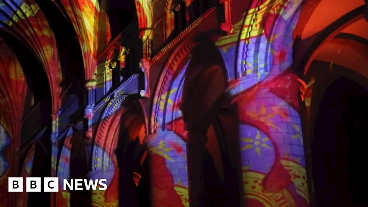 Art show lights up cathedral in stunning colours