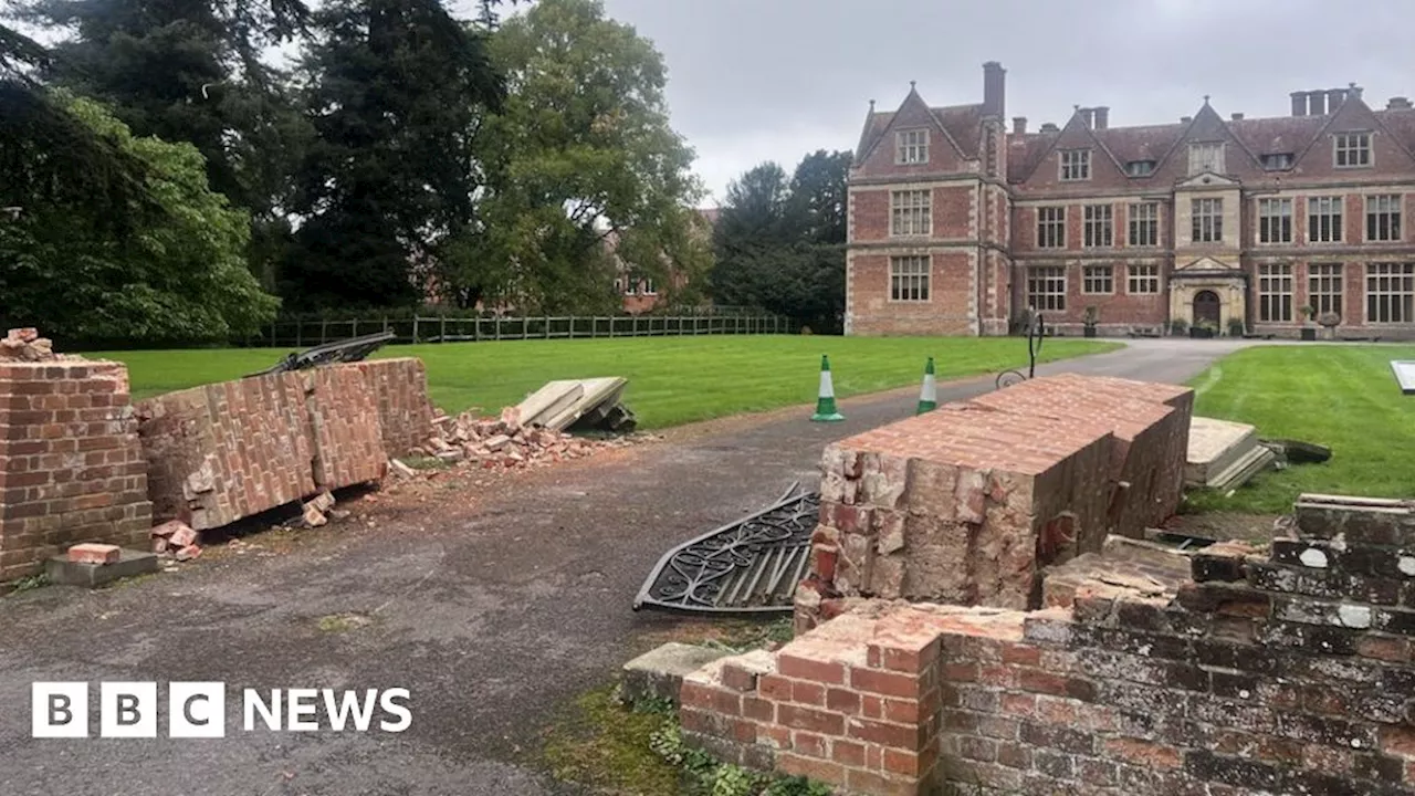 Newbury mansion gates destroyed in wedding coach crash