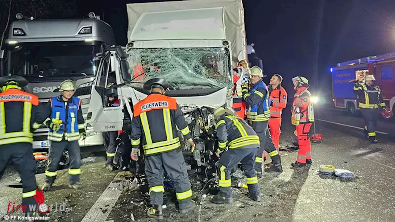 D: Auffahrunfall mit mehreren Lkw auf der A 3 bei Königswinter → Fahrer von Feuerwehr befreit