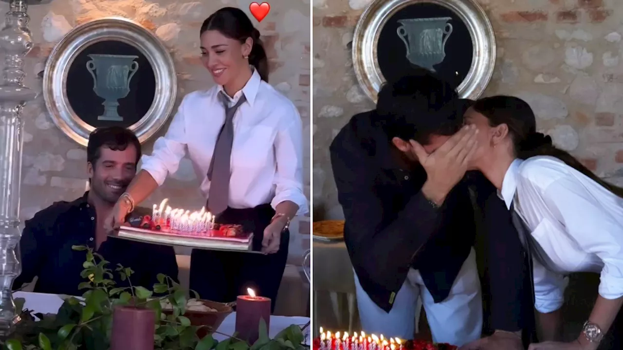 Belen Rodriguez, bacio di compleanno a Elio Lorenzoni: «Sei l'immenso per me»