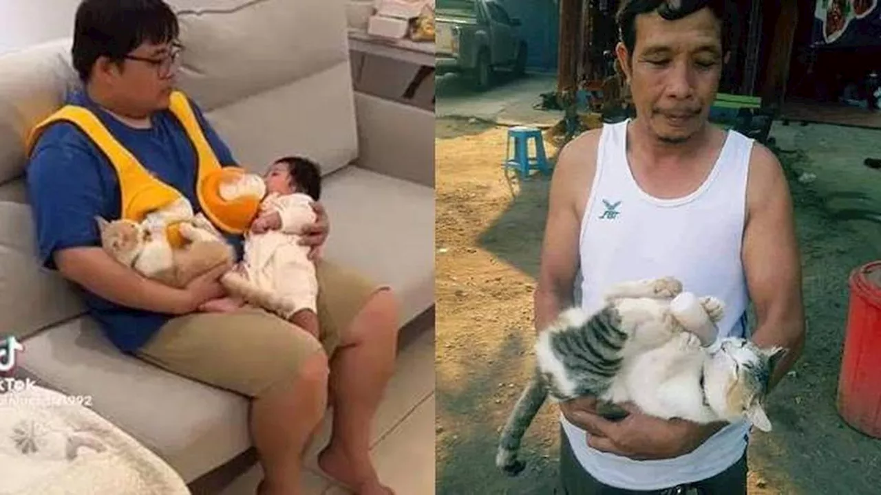 7 Potret Absurd Bapak-Bapak Momong Kucing Bak Anak Sendiri Ini Kocak