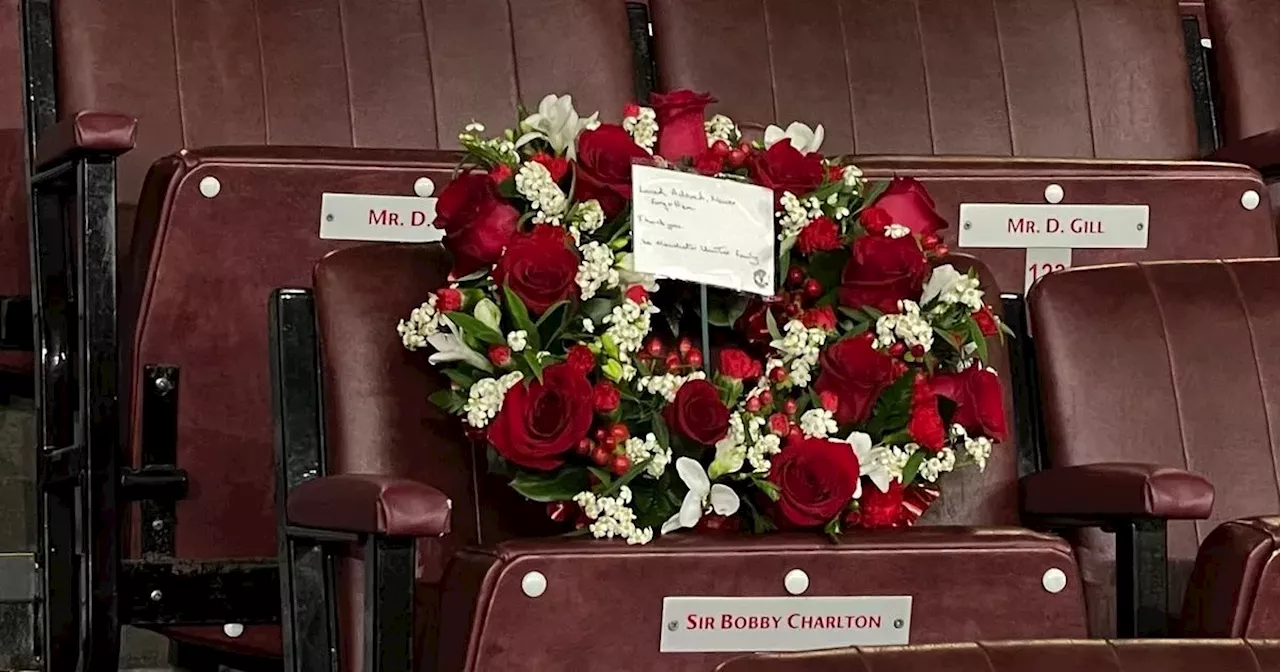 Wreath laid in Sir Bobby Charlton's Old Trafford seat on emotional night