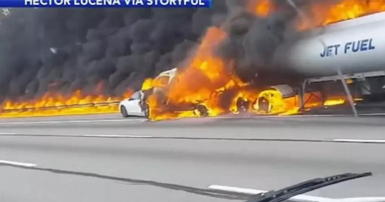 Fiery crash involving fuel-carrying tanker truck crash leaves three dead