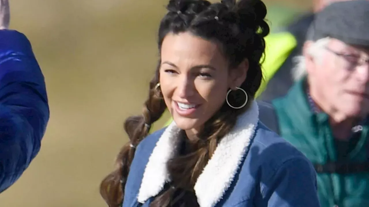 Michelle Keegan pictured filming at petrol station for Brassic’s new season...