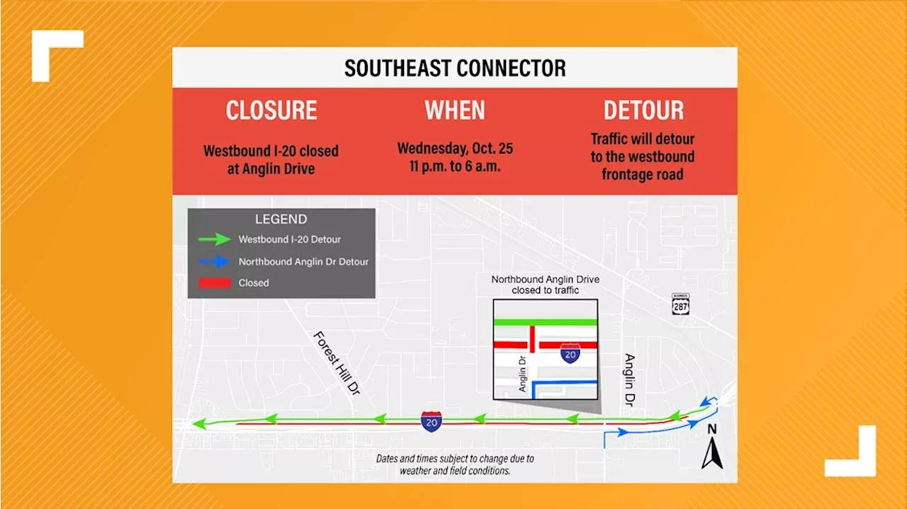 Parts of I-20 to close Wednesday in Tarrant County